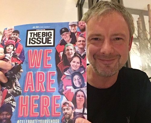 John Simm with The Big Issue magazine
