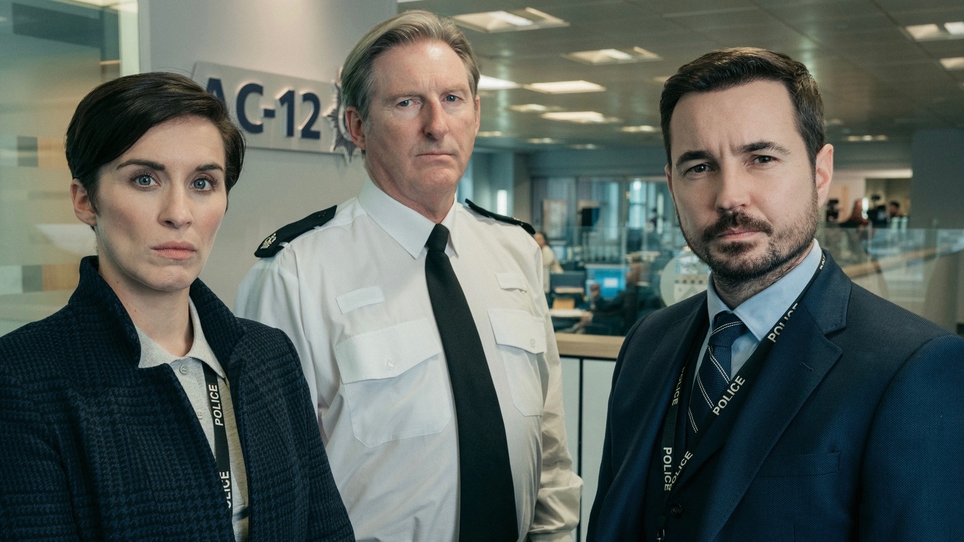 Vicky McClure, Adrian Dunbar and Martin Compston in Line of Duty