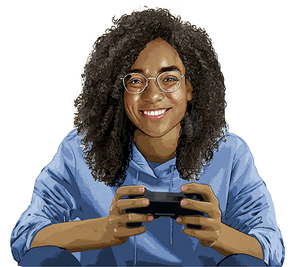 Person playing with games console controller. 