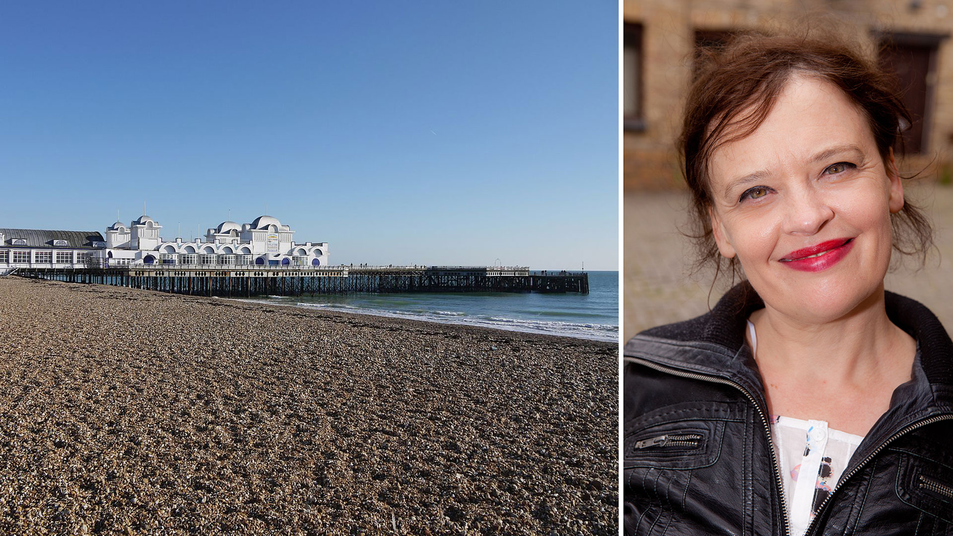 Homeless women: Bernadette Russell and the seafront in Southsea where she lived in a hotel