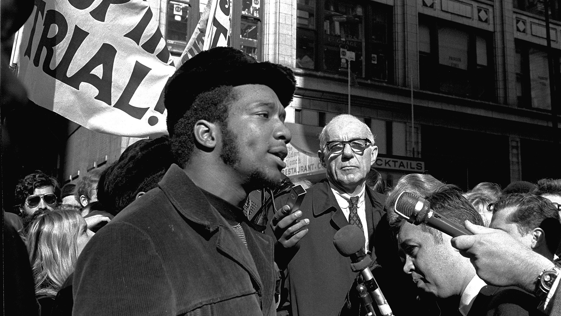 Voice of the people. Hampton and Dr Benjamin Spock attend a rally against the trial of eight people accused of plotting a riot in Chicago in October 1969. Hampton was assassinated less than two months later Image credit: Esk/AP/Shutterstock