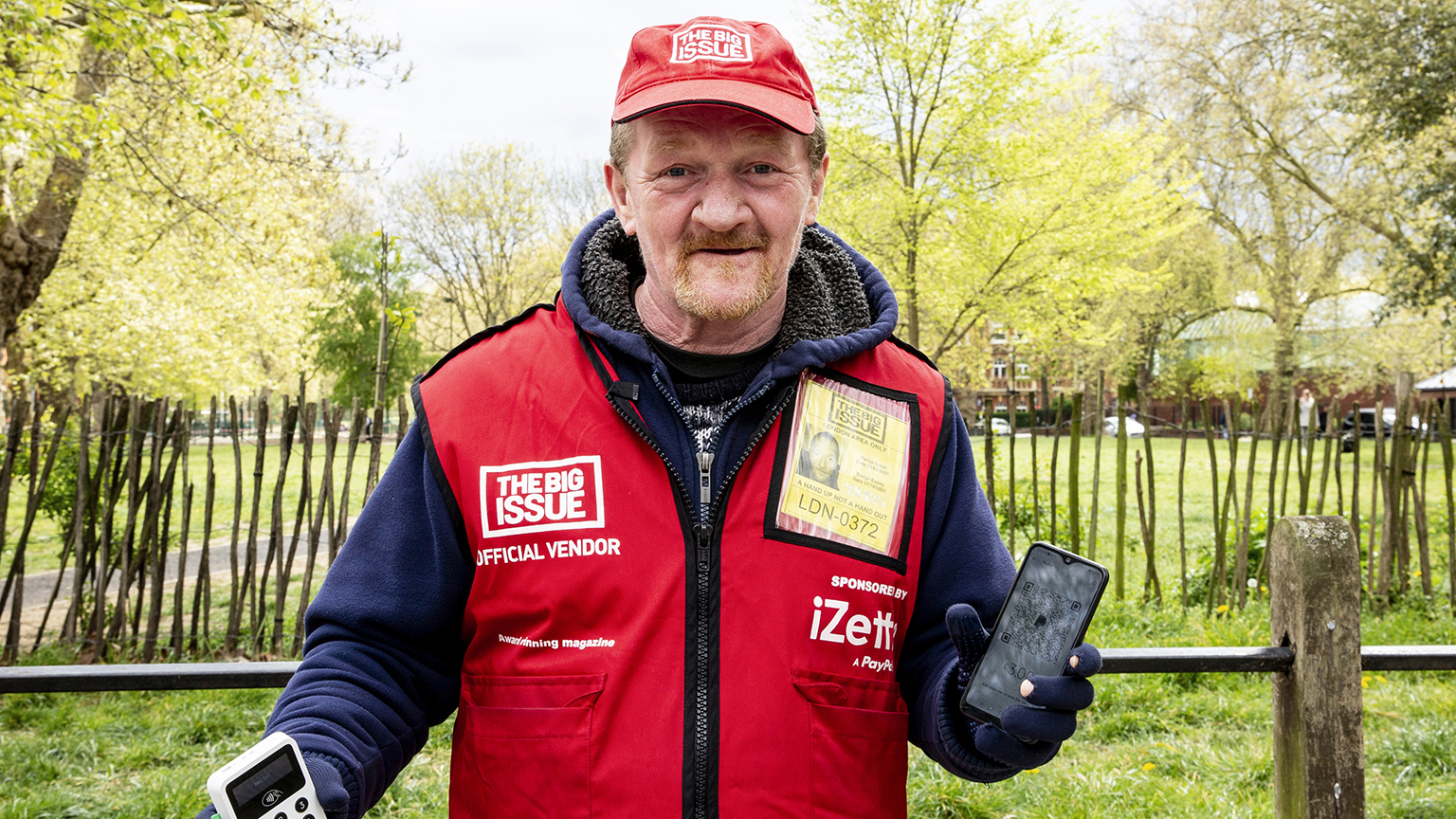 Big Issue vendor Dave's sales have been helped by going cashless. Image: Louise Haywood-Schiefer