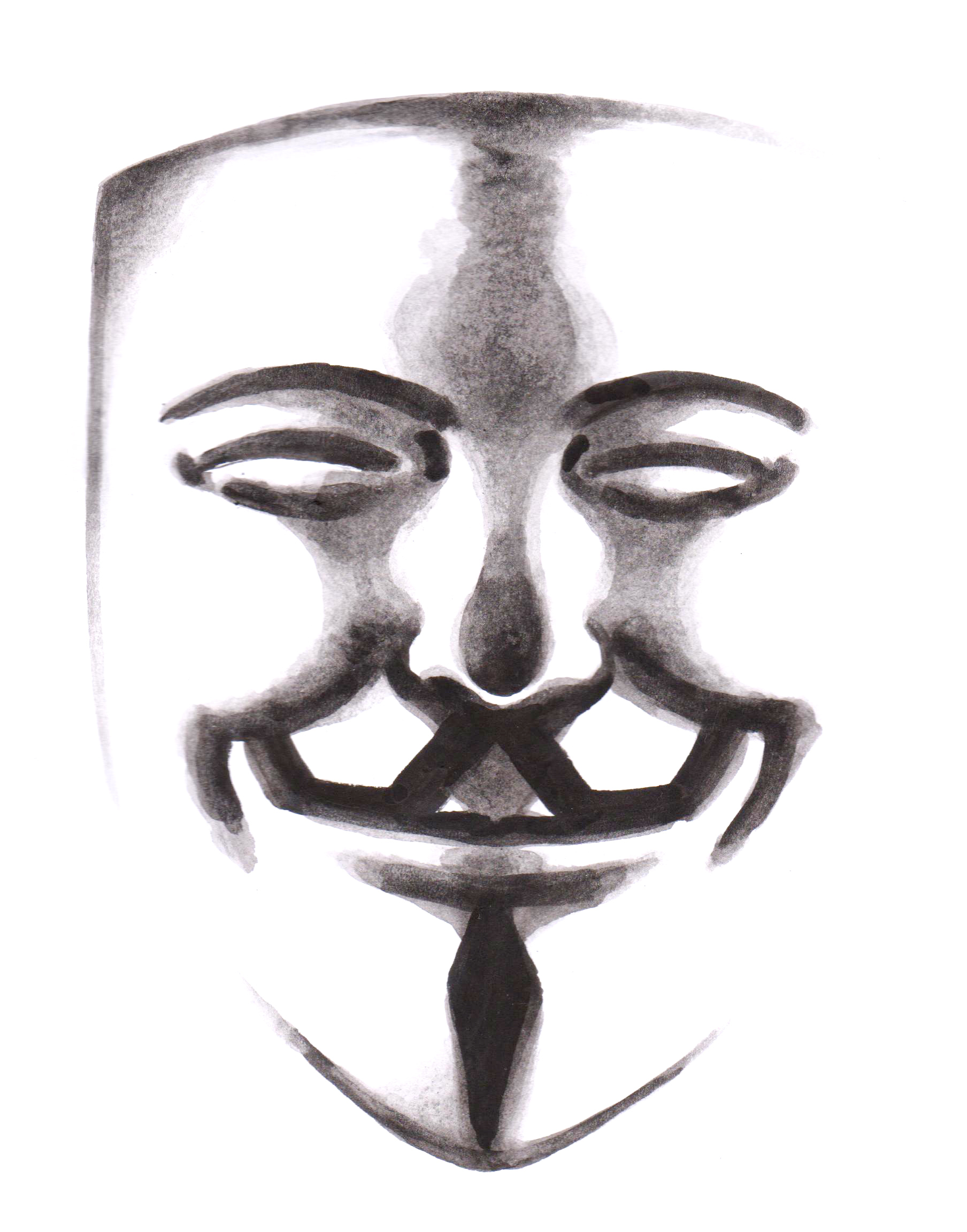 An early pencil drawing of the guy fawkes mask used in V for Vendetta