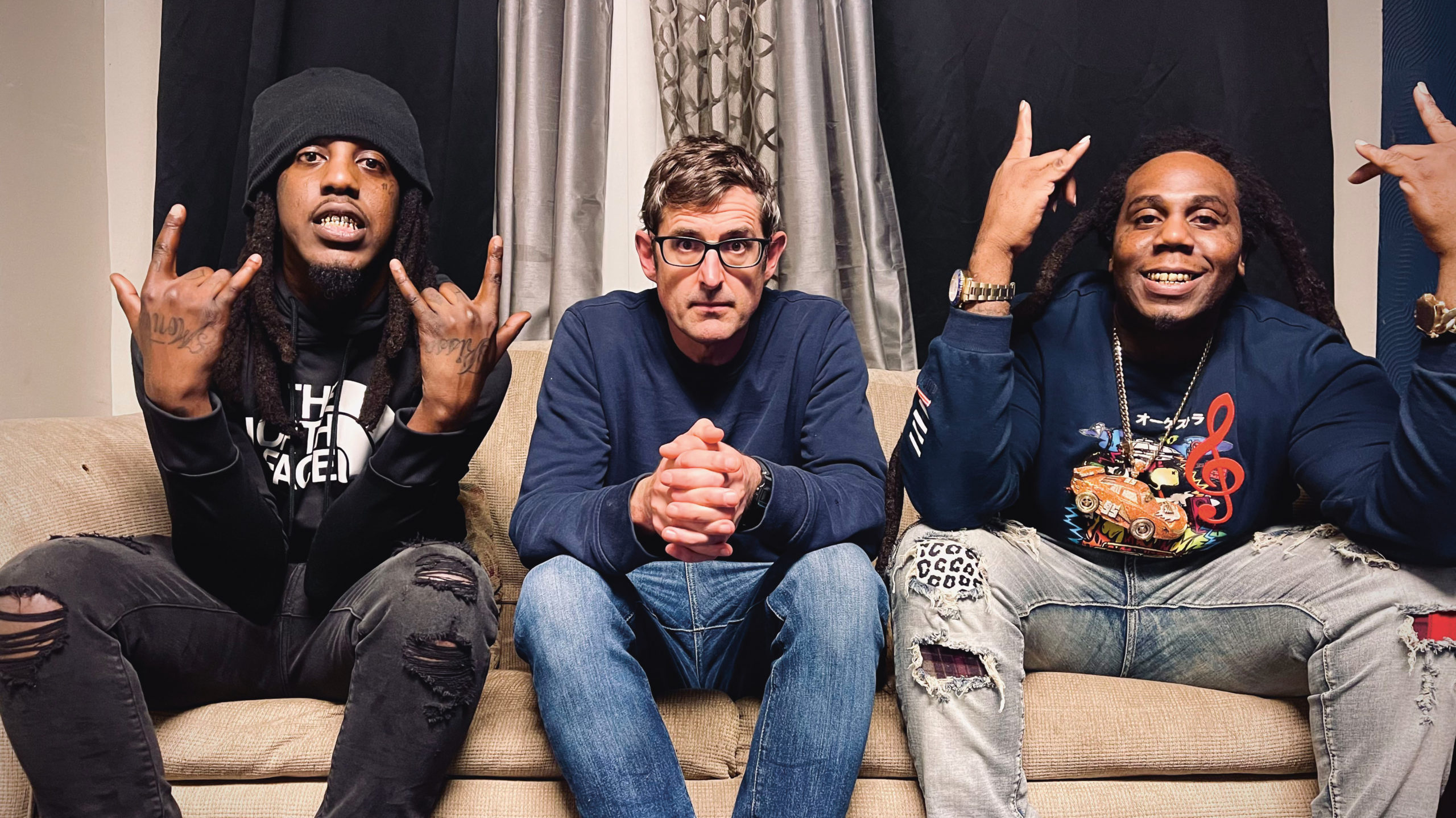 Louis Theroux with rappers Ratchet Roach and Boo Bon in  Louis Theroux’s Forbidden America 