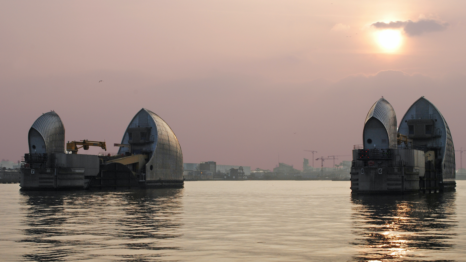 The Thames barrier at sunset