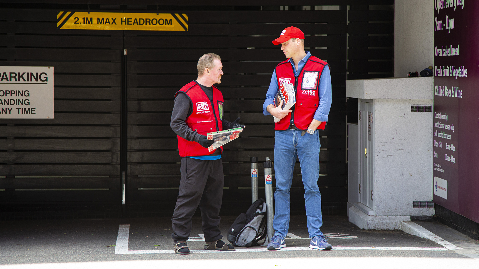 Dave and Prince William on their pitch selling The Big Issue Photo: Andy Parsons