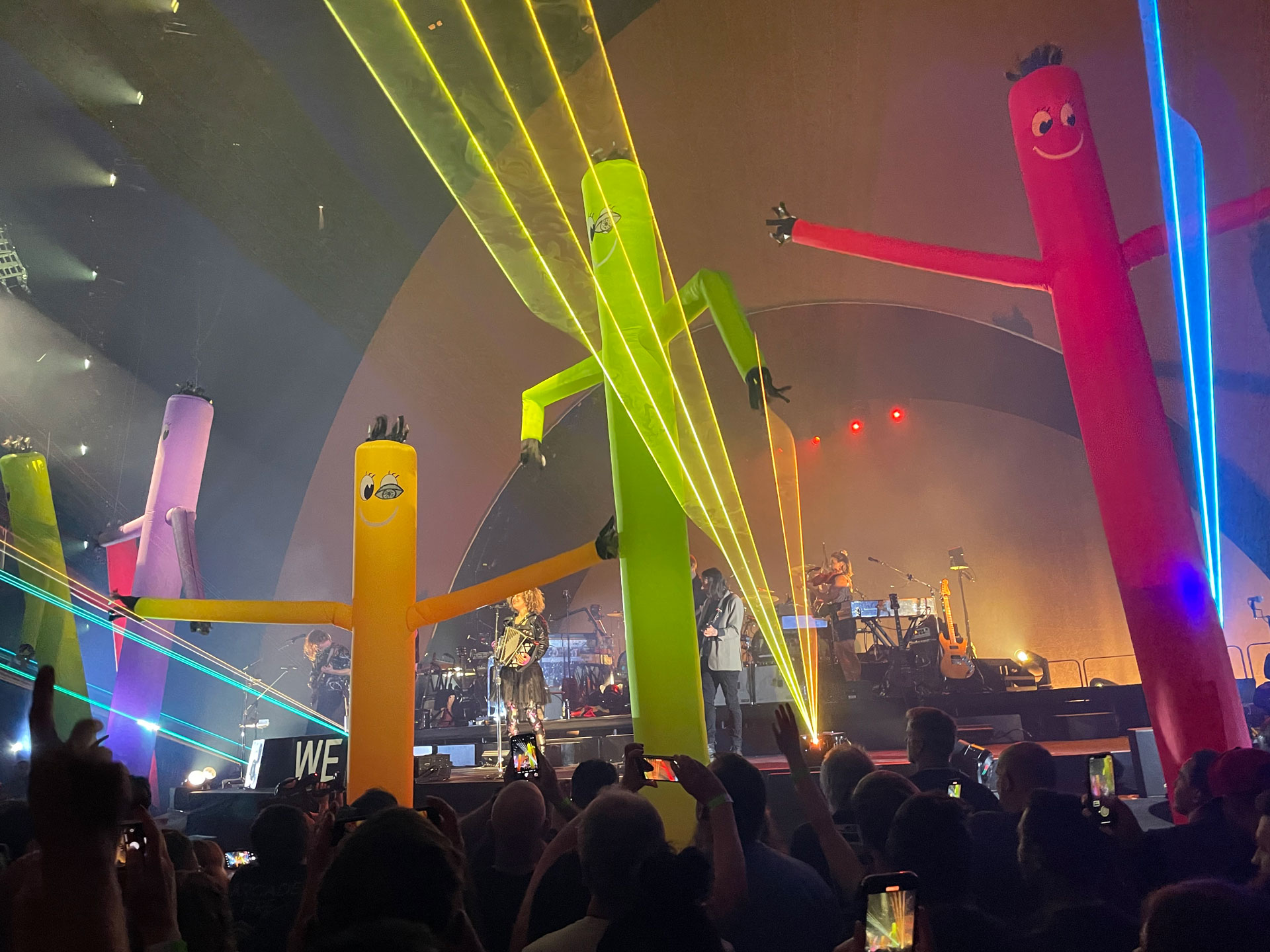 Some inflatable arm-waving tube men join Arcade Fire in Glasgow. Photo: Laura Kelly