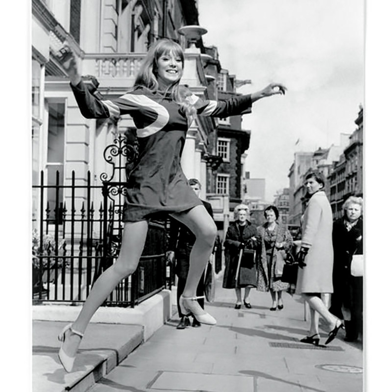 Pattie Boyd modelling a Quorum mini dress in London