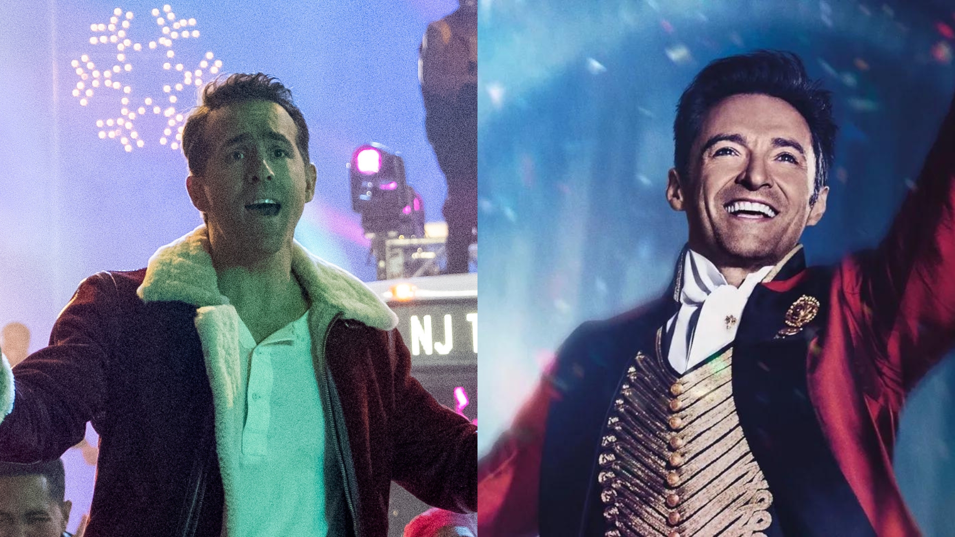 Ryan Reynolds in Spirited, and Hugh Jackman in The Greatest Showman