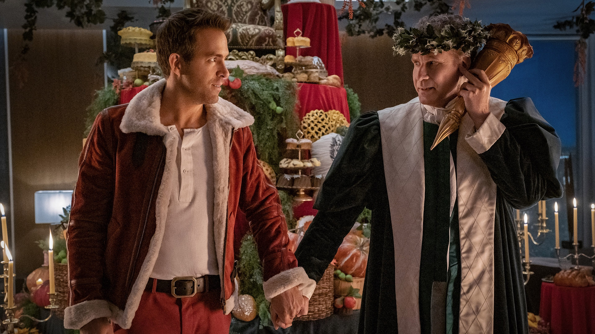 Ryan Reynolds and Will Ferrell in "Spirited," coming soon to Apple TV+. Photo: Apple TV+
