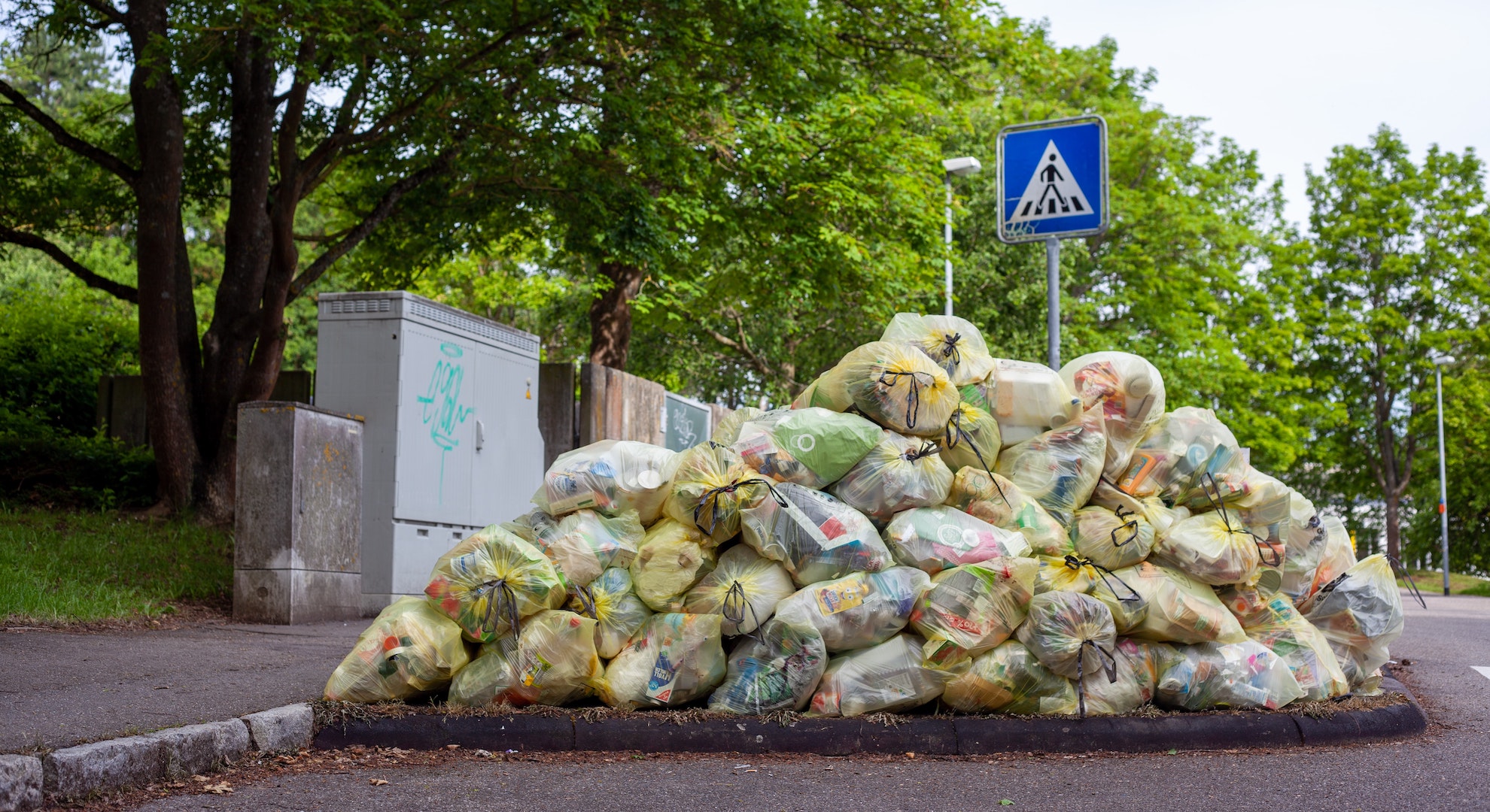 pile of trash in germany contributing to waste and carbon emissions