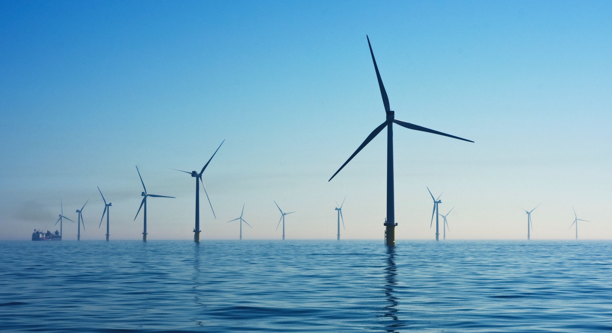 Rampion offshore wind farm in the UK producing renewable energy