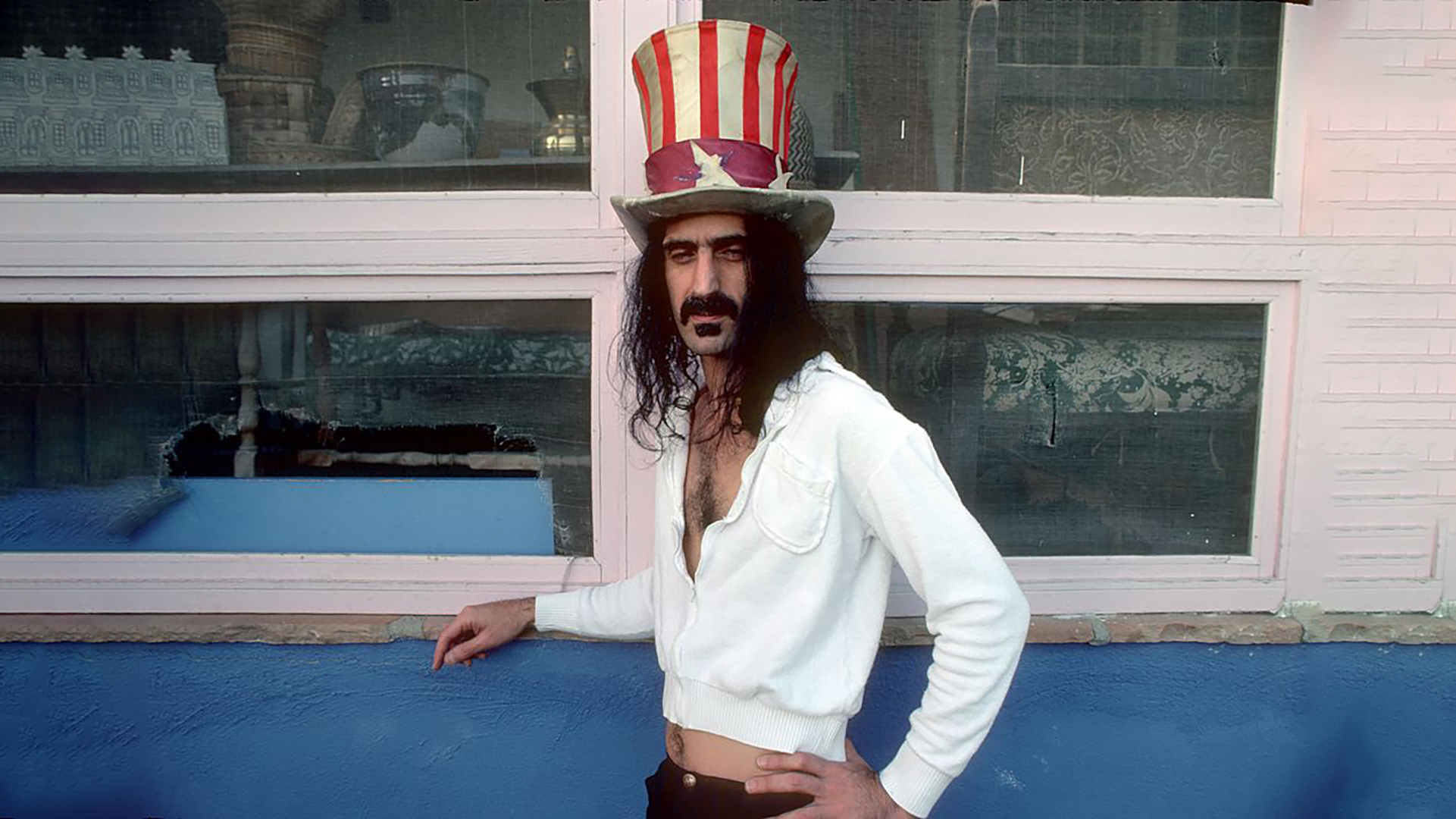 Frank Zappa in an American flag hat, March 1979 in Los Angeles.