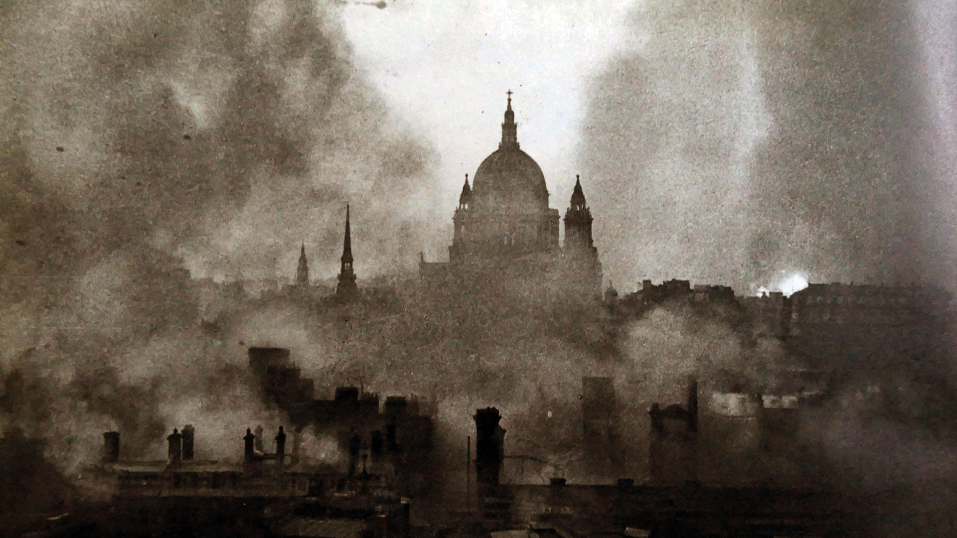 St Paul's during a London air raid, WWII