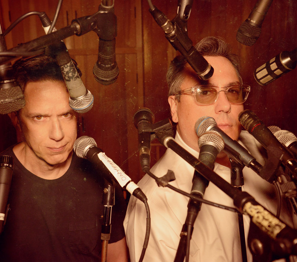 They Might be Giants with a lot of microphones