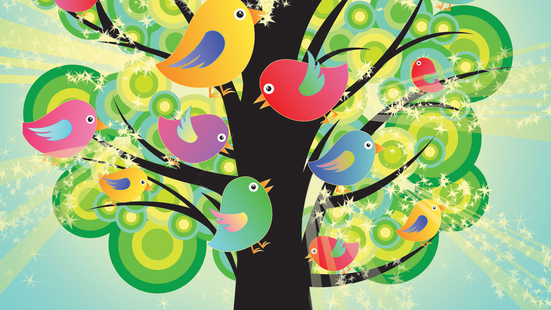 Illustration of birds in a tree