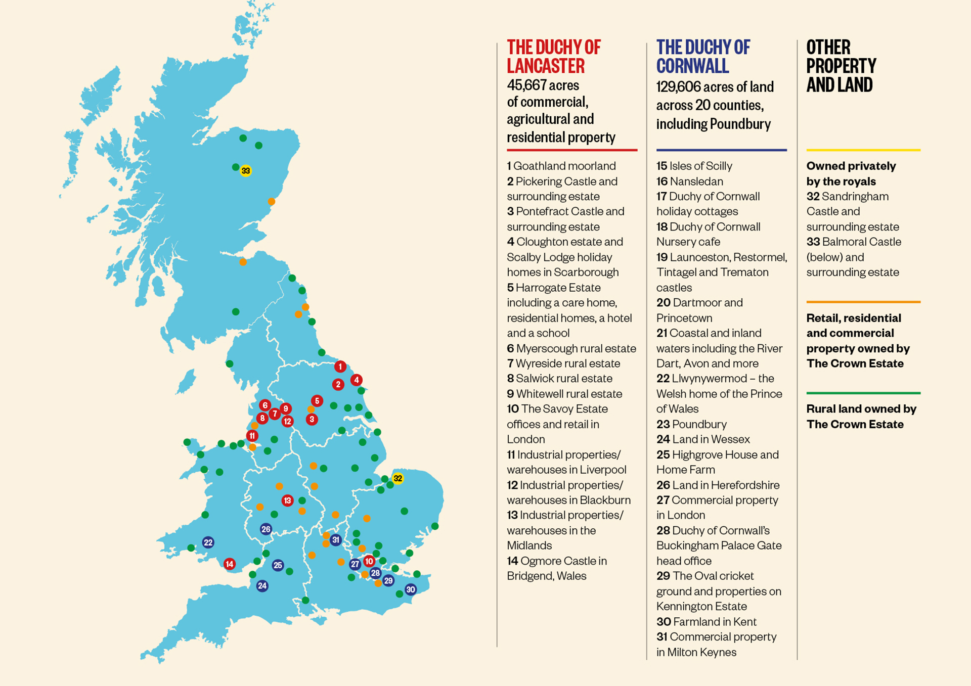 Map of royal-owned property in the Uk