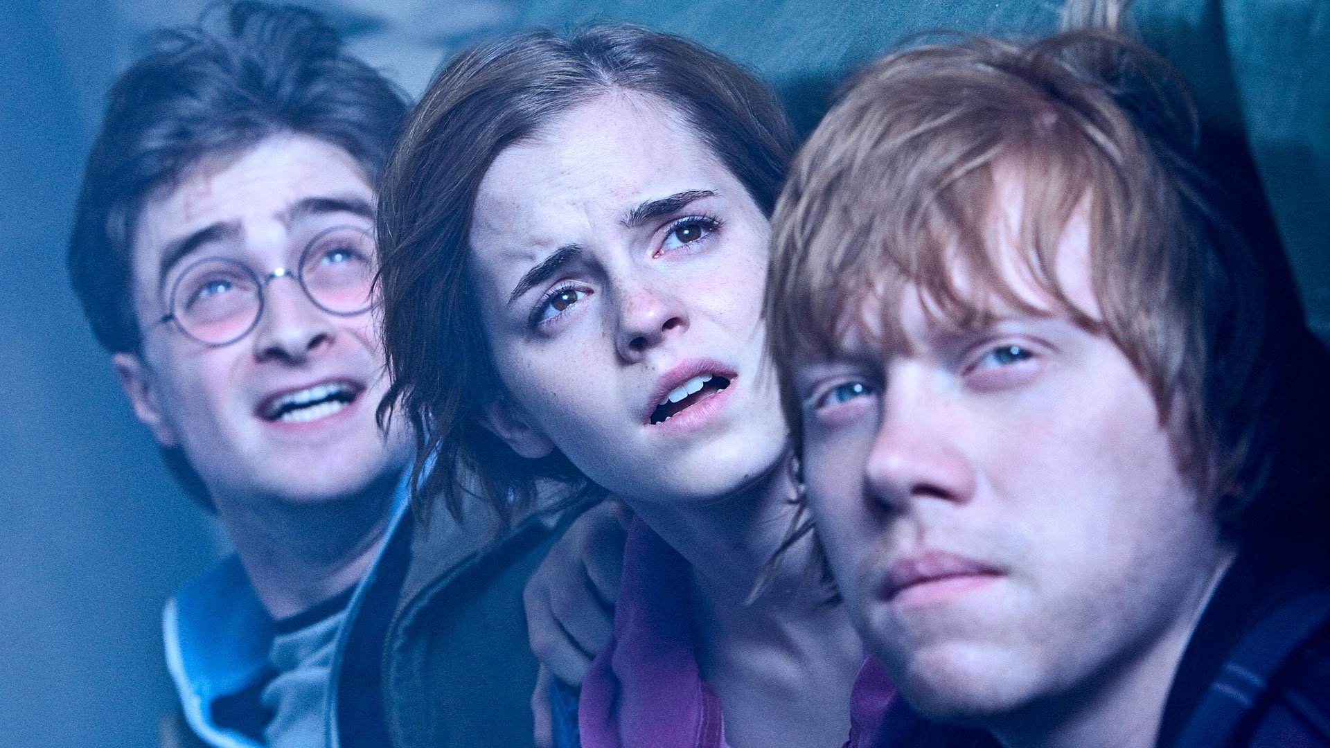 Daniel Radcliffe, Emma Watson and Rupert Grint in Harry Potter and the Deathly Hallows – Part 2. Photo: PictureLux / The Hollywood Archive / Alamy Stock Photo