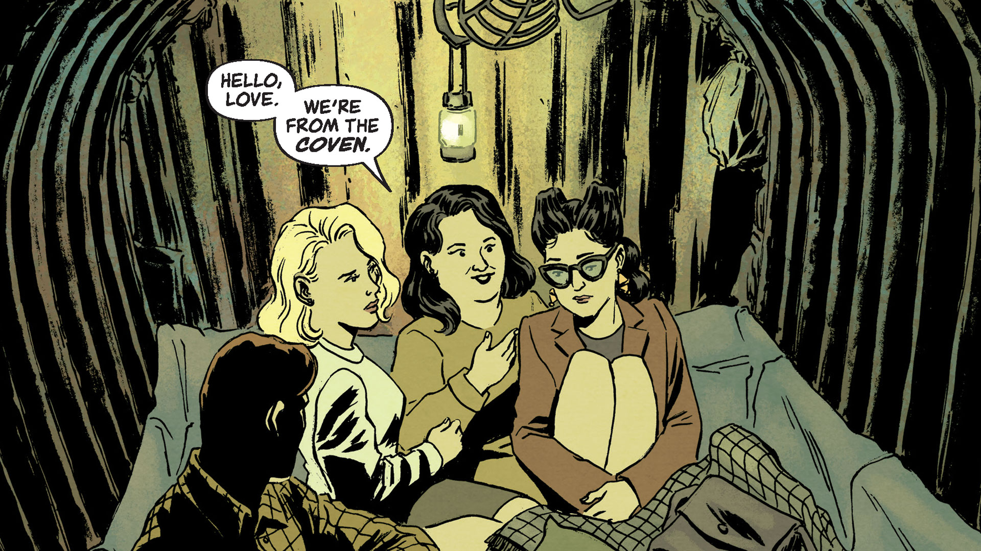 Witches of World War II: "Hello love, we're from the coven." Art by Valeria Burzo & Jordie Bellaire