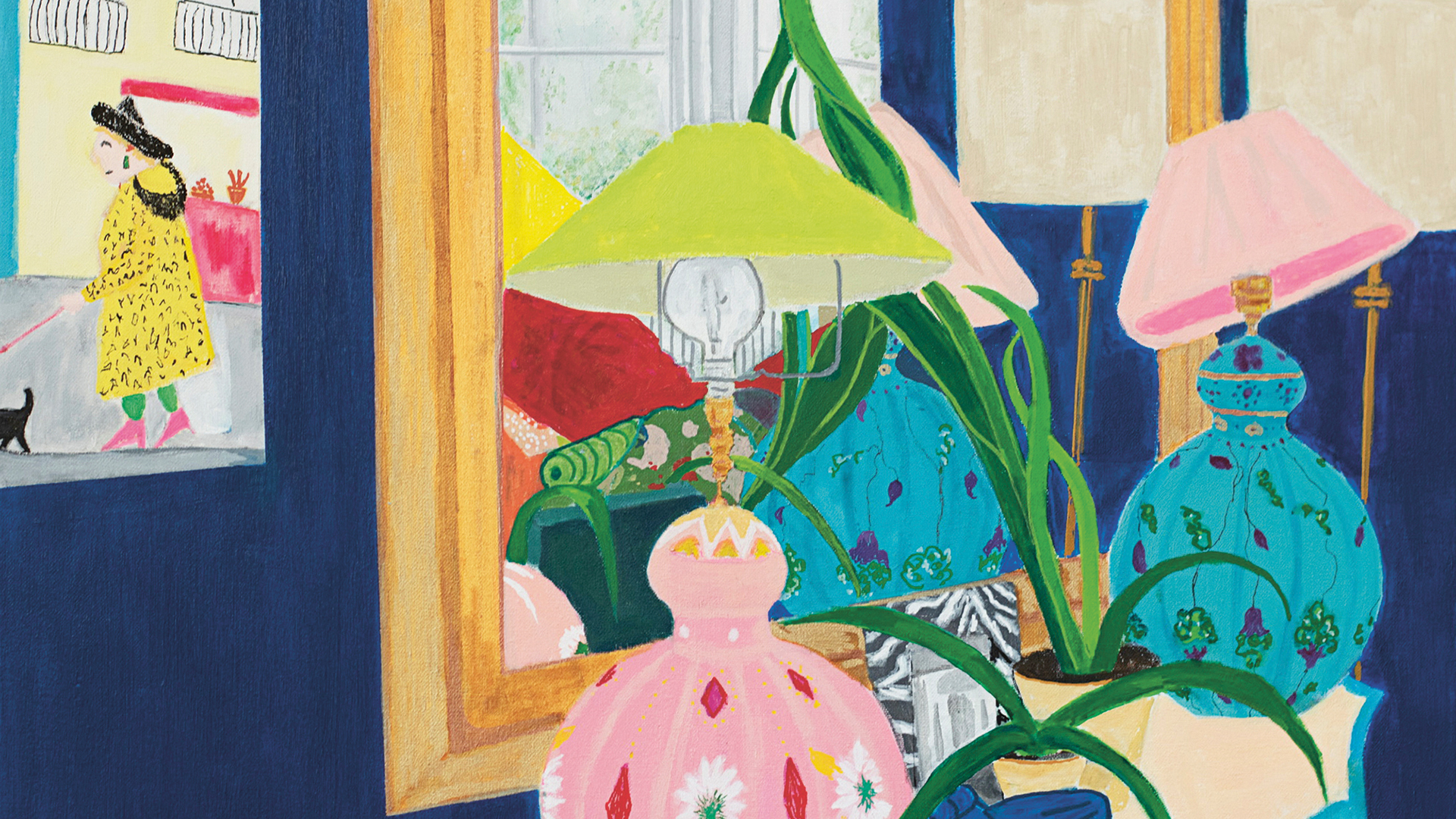 Painting of lamps, lampshades and a mirror