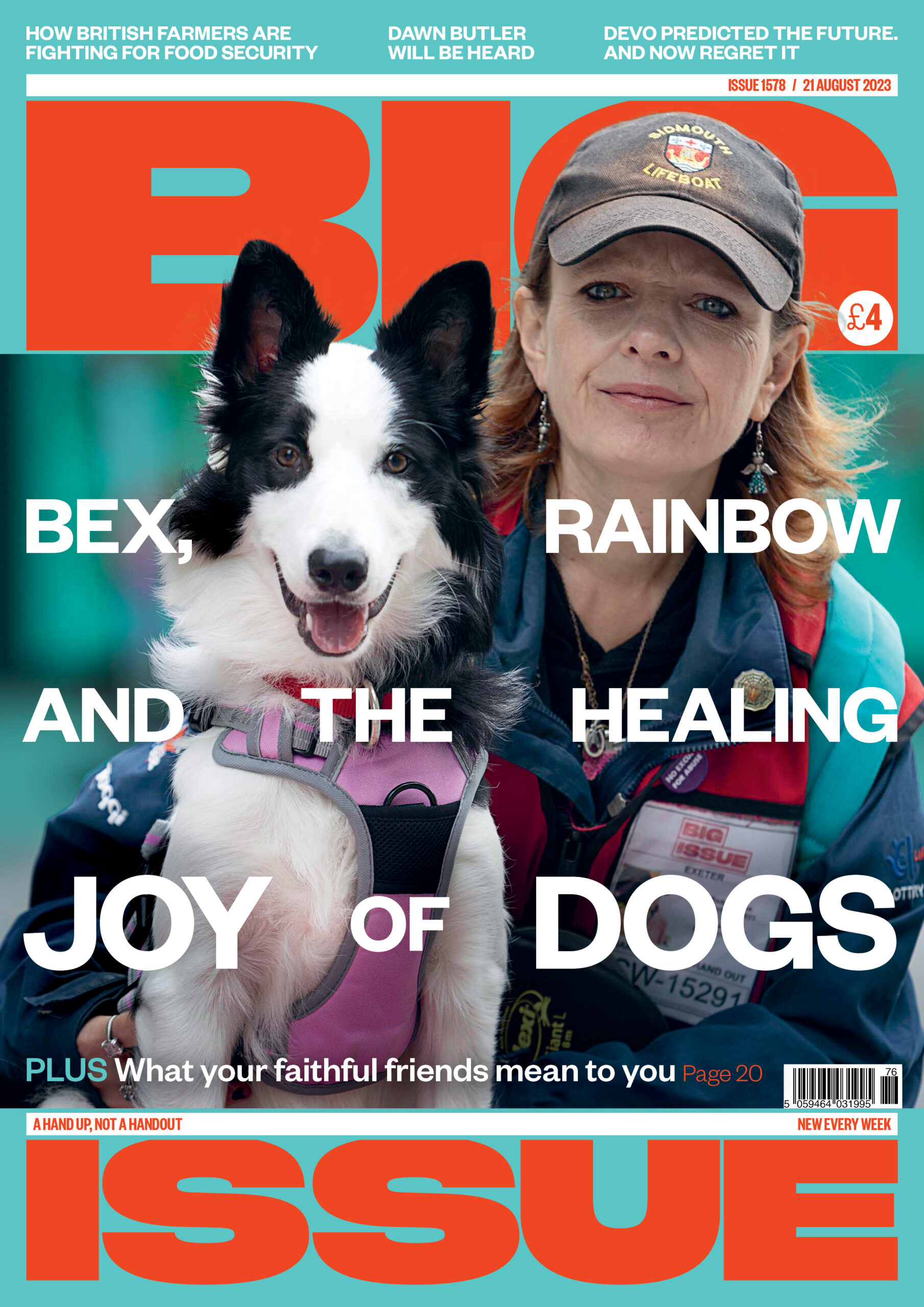 Big Issue issue 1578 cover - featuring vendor Bex and her dog Rainbow