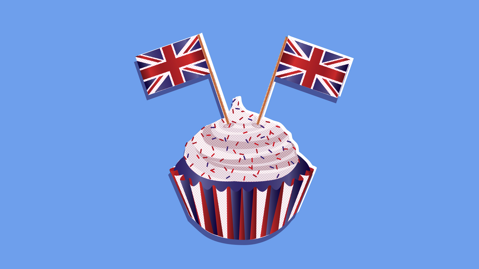 a fairy cake with two union jack flags in it