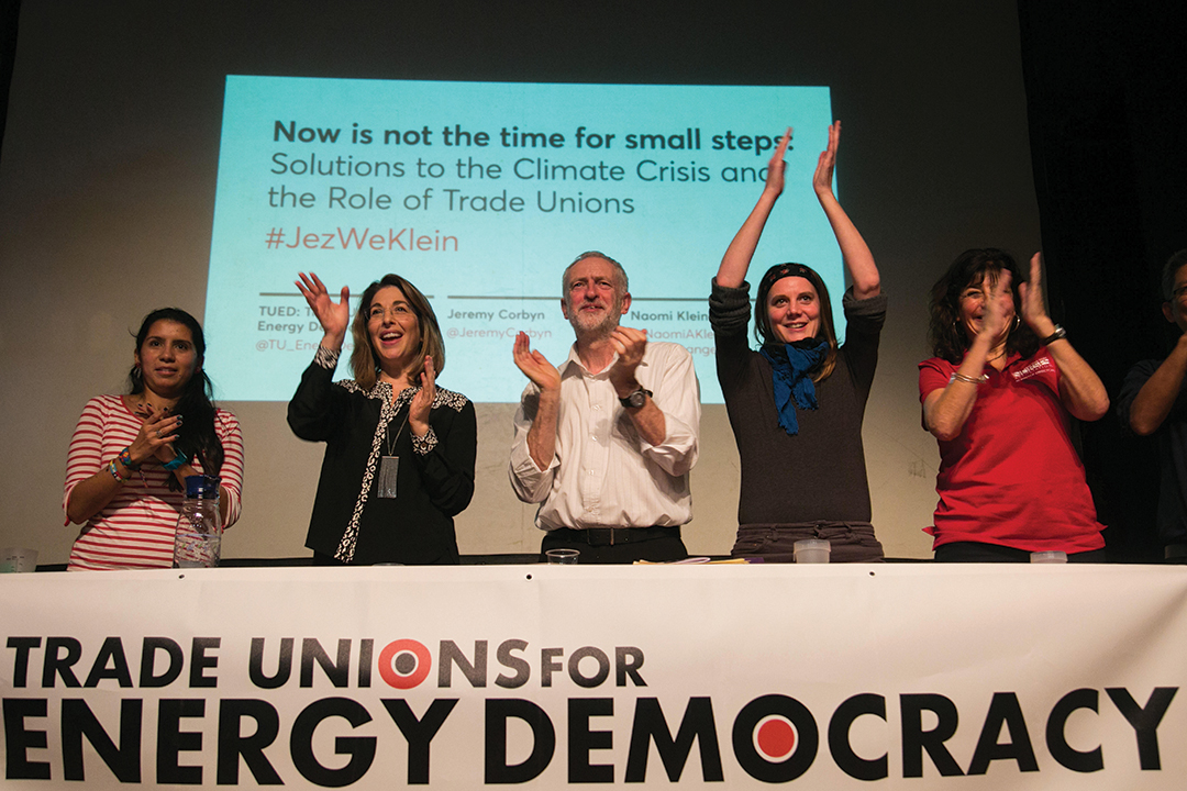 Naomi Klein on a panel with Jeremy Corbyn at COP21 in Paris, 2015