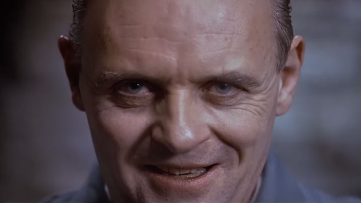 a close up of Anthony Hopkins being creepy as Hannibal Lecter