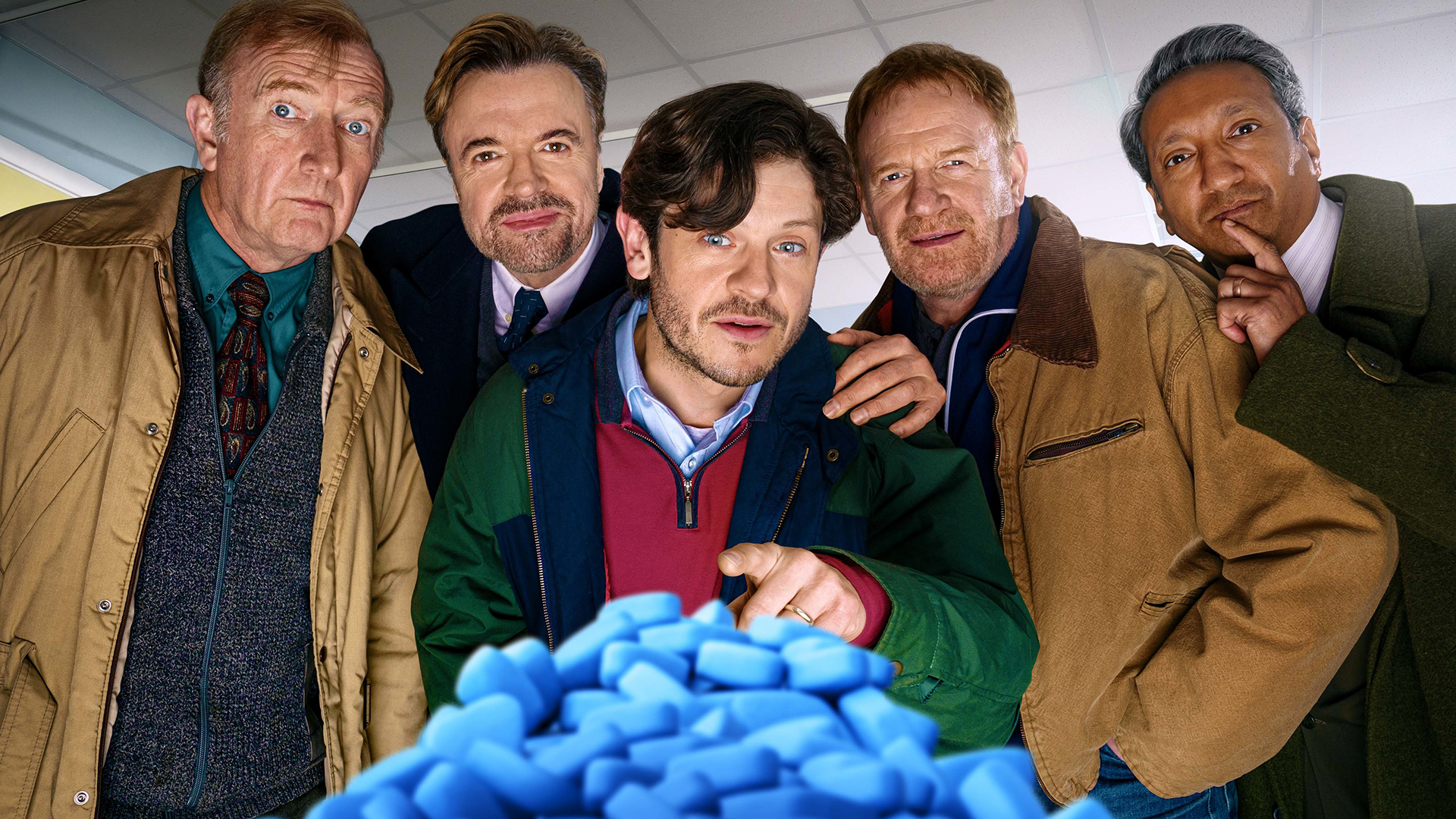 O elenco de Men Up, o novo drama da BBC sobre os testes do Viagra no País de Gales